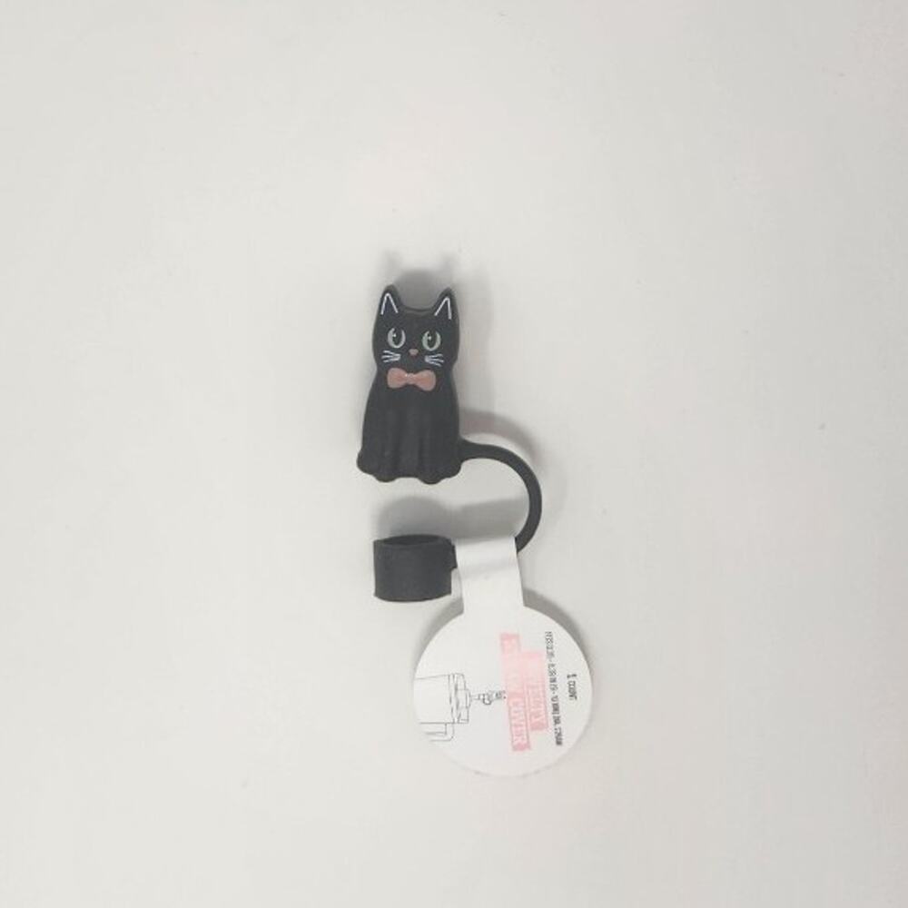 Black Cat With Bow Tie Halloween Tumbler Straw Cover